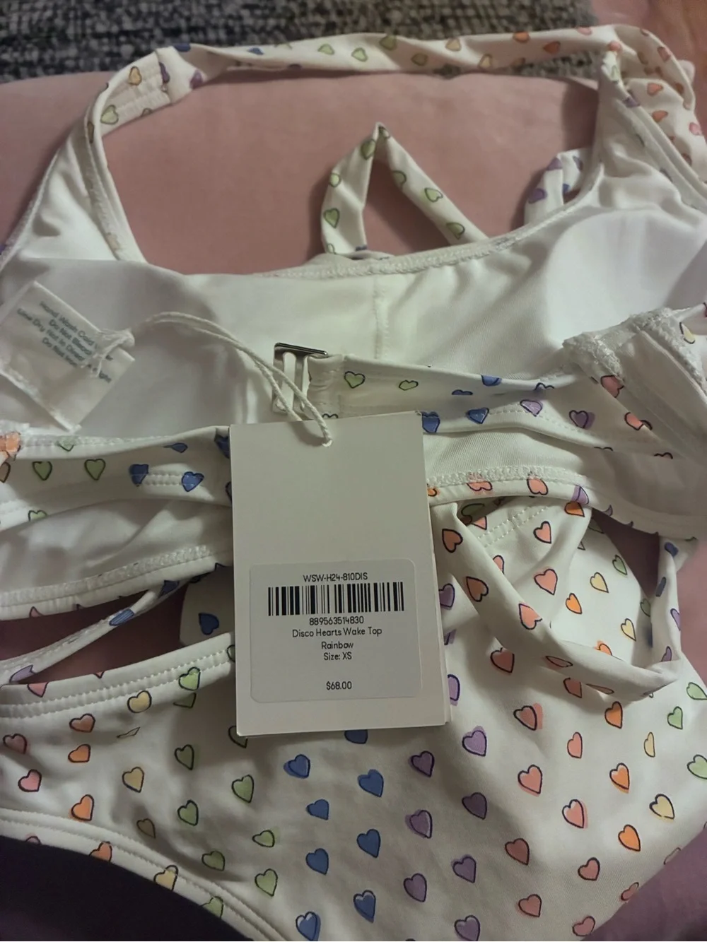 Roller Rabbit White Bandeau Bikini with Multicolor Pastel Heart Print
